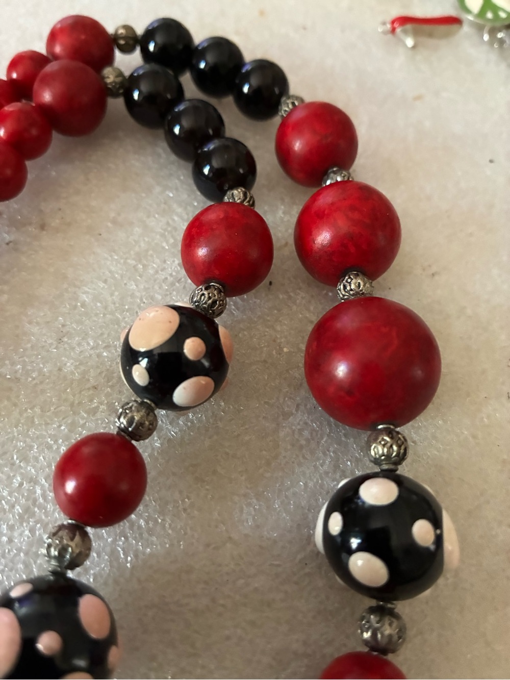Bold Red and Black Beaded Statement Necklace Asian beads